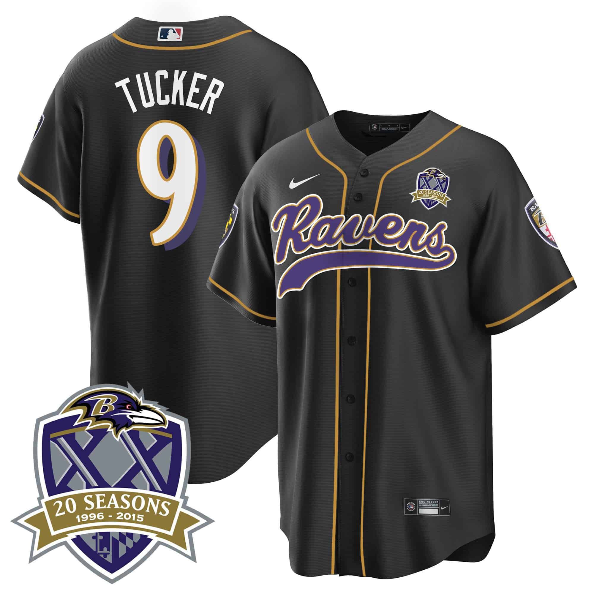 Men Baltimore Ravens 9 Tucker Black 2024 Nike 20th Season Patch Baseball NFL Jersey style 1